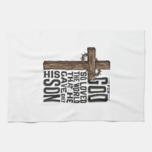 Johannes 3_16 Kreuz Vintage Gravur Christliches De Geschirrtuch