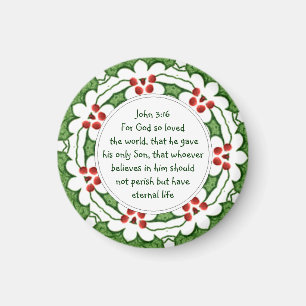 Johannes 3,16 Schrift mit Weihnachts-Stechpalme Magnet