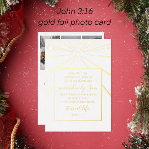 Johannes 3:16 Schrift Weihnachten Foto Gold   Folien Feiertagskarte