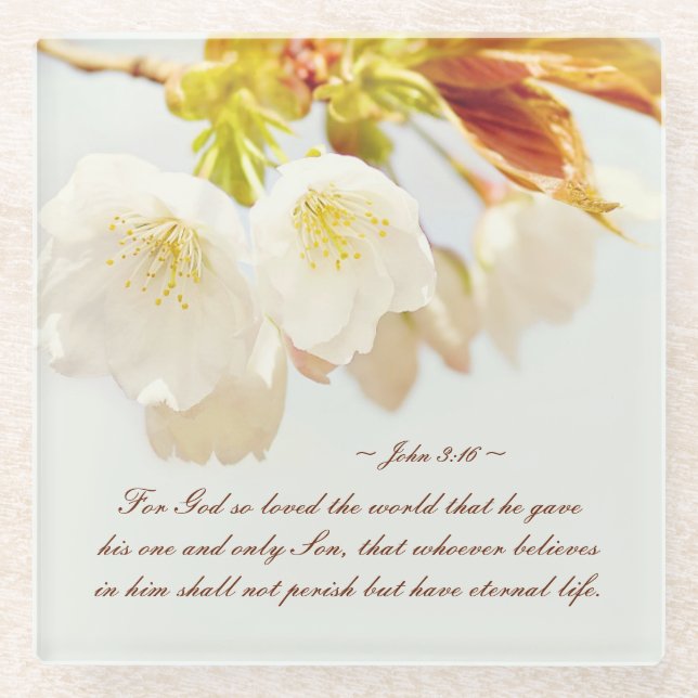 Johannes 3:16 So liebte Gott die Welt, Schrift Glasuntersetzer (Vorderseite)