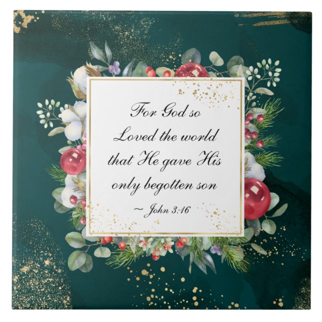 Johannes.3:16 So liebte Gott die Welt, Weihnachten Fliese (Vorderseite)