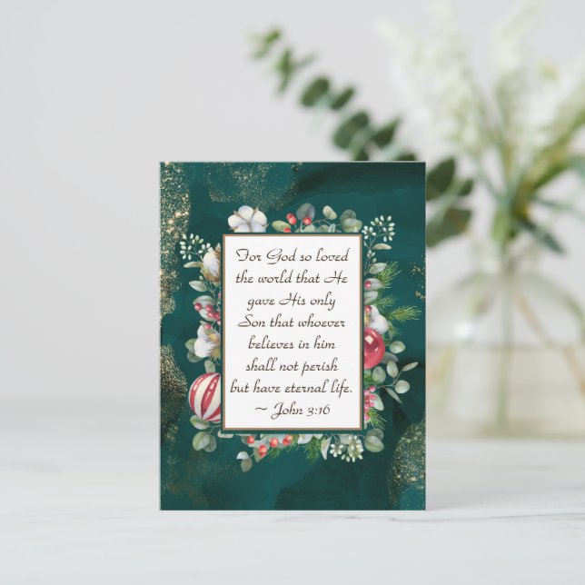 Johannes 3:16 So liebte Gott die Weltbibel Weihnac Postkarte (Stehend Vorderseite)