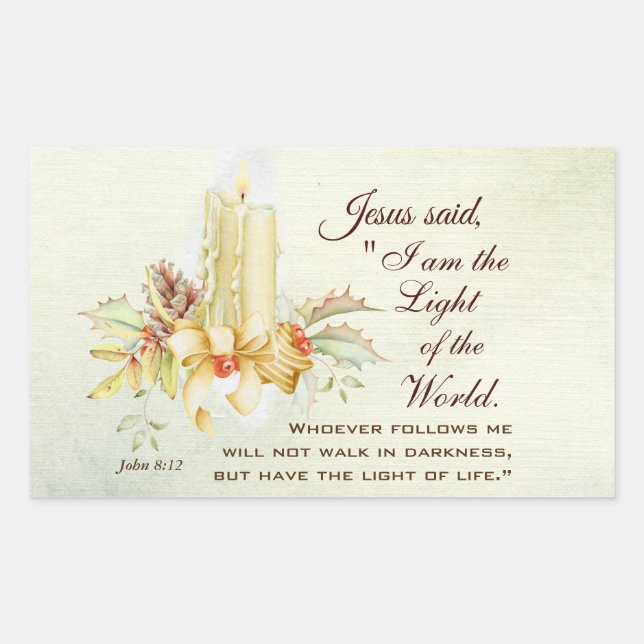Johannes 8:12 Jesus sagte: Ich bin das Licht der W Rechteckiger Aufkleber (Vorderseite)