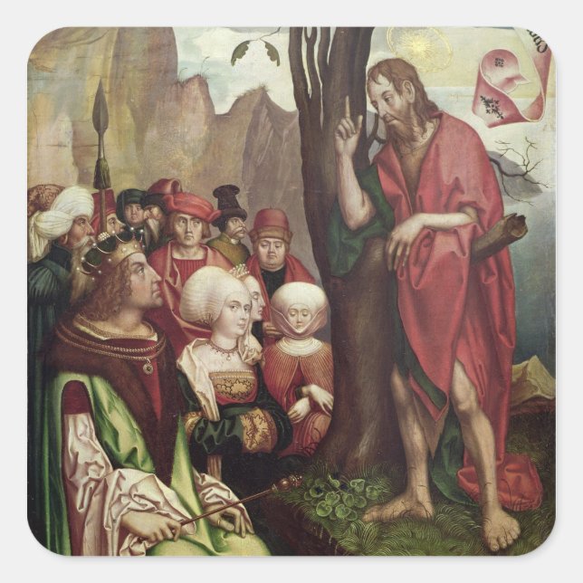 Johannes der Baptist predigen vor Herod Quadratischer Aufkleber (Vorderseite)