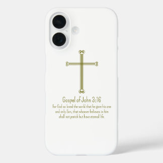 Johannes-Evangelium 3:16 Gold Kreuz Einfach Weiß iPhone 16 Hülle