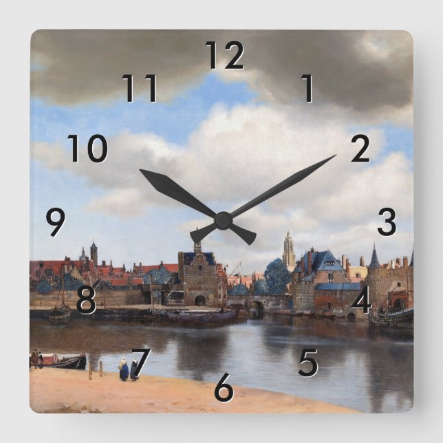 Johannes Vermeer - Blick auf Delft Quadratische Wanduhr (Vorderseite)