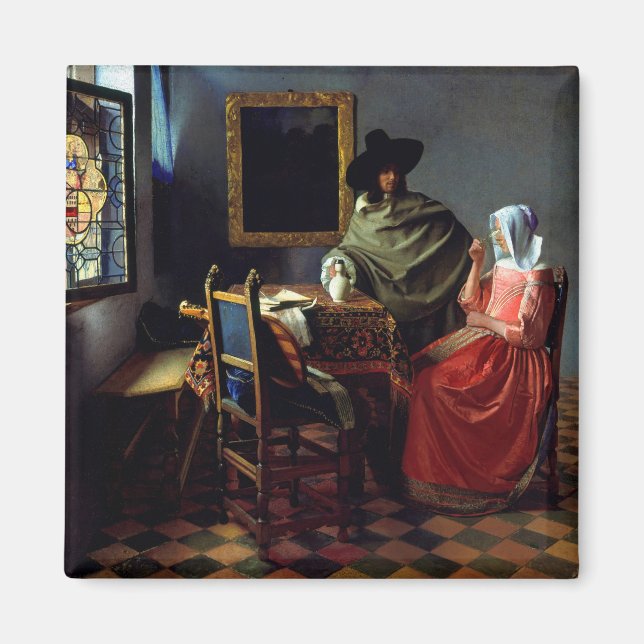 Johannes Vermeer - Das Glas Wein Magnet (Vorne)