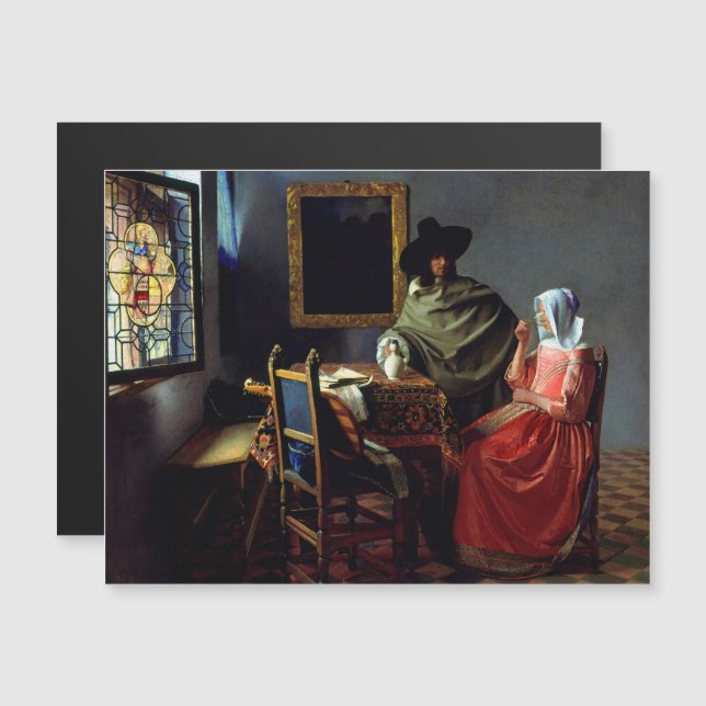 Johannes Vermeer - Das Glas Wein Magnetkarte (Vorne/Hinten)
