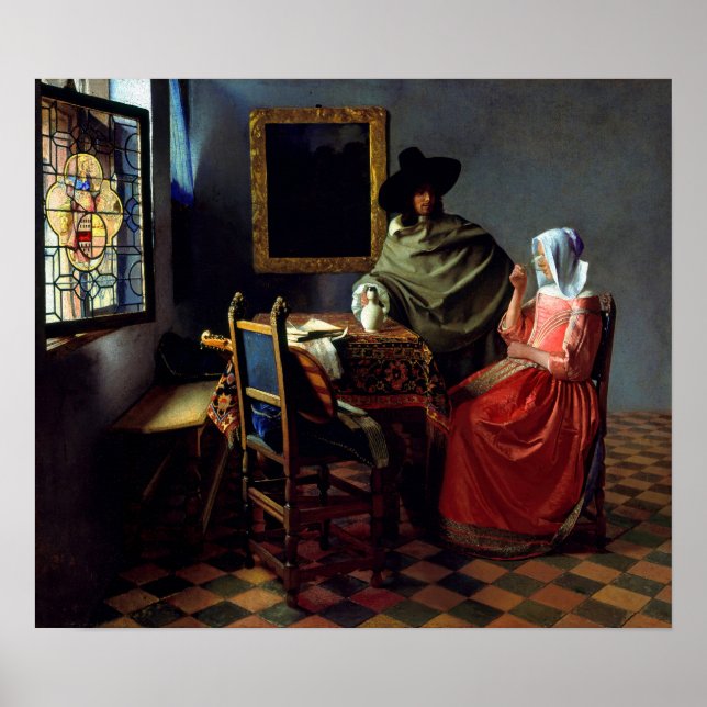 Johannes Vermeer - Das Glas Wein Poster (Vorne)