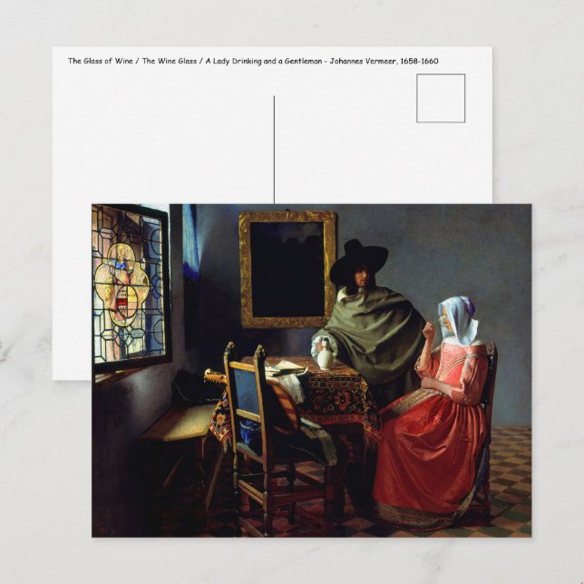 Johannes Vermeer - Das Glas Wein Postkarte (Vorne/Hinten)