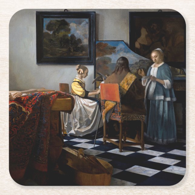 Johannes Vermeer - Das Konzert Rechteckiger Pappuntersetzer (Vorderseite)