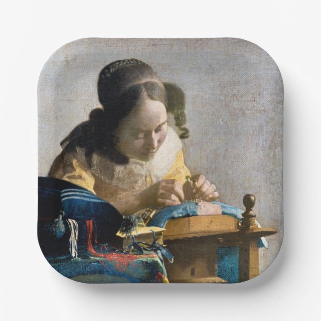 Johannes Vermeer - Der Lacemaker Pappteller (Vorderseite)