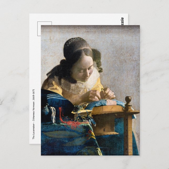 Johannes Vermeer - Der Lacemaker Postkarte (Vorne/Hinten)