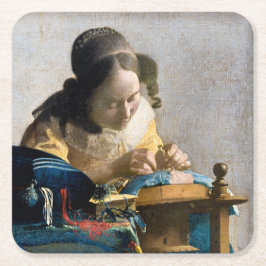 Johannes Vermeer - Der Lacemaker Rechteckiger Pappuntersetzer