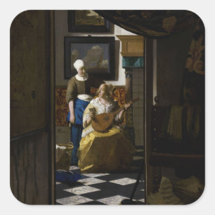 Johannes Vermeer - Der Liebesbrief Quadratischer Aufkleber