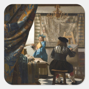 Johannes Vermeer - Die Allegorie des Malens Quadratischer Aufkleber