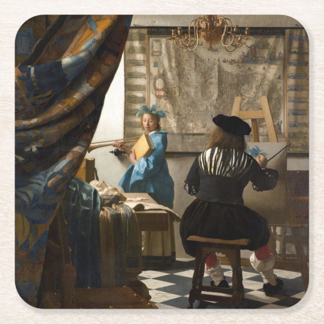 Johannes Vermeer - Die Allegorie des Malens Rechteckiger Pappuntersetzer (Vorderseite)