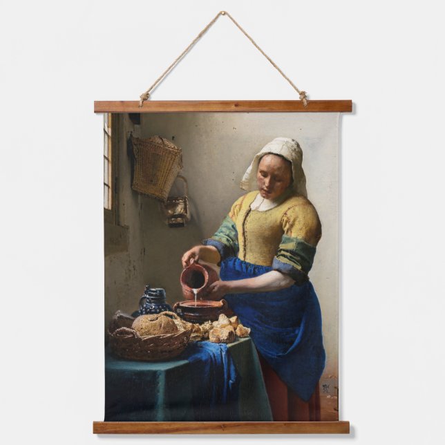Johannes Vermeer - Die Milchmädchen Wandteppich Mit Holzrahmen (Vorderseite)