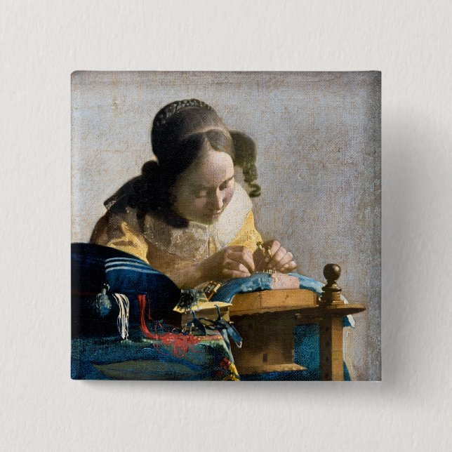 Johannes Vermeer - Die Spitzenklöpplerin Button (Vorderseite)