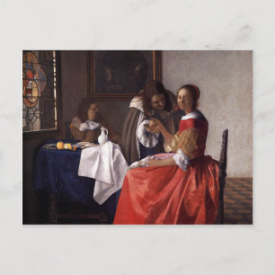 Johannes Vermeer - Eine Dame und zwei Herren Postkarte