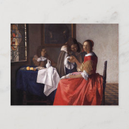 Johannes Vermeer - Eine Frau und zwei Herren Postkarte