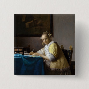 Johannes Vermeer - Eine Lady, die einen Brief schr Button