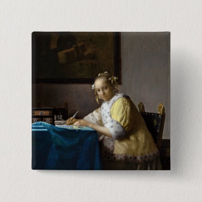 Johannes Vermeer - Eine Lady, die einen Brief schr Button (Vorderseite)