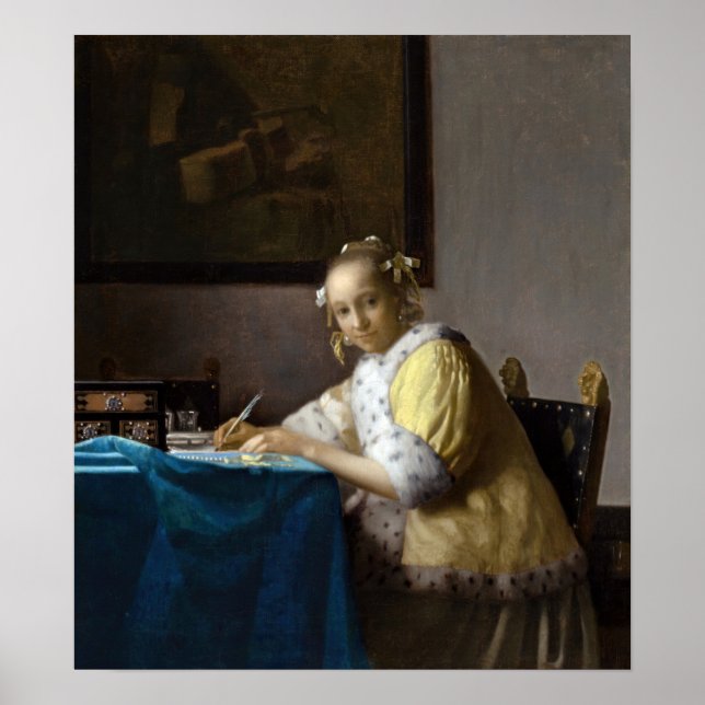 Johannes Vermeer - Eine Lady, die einen Brief schr Poster (Vorne)