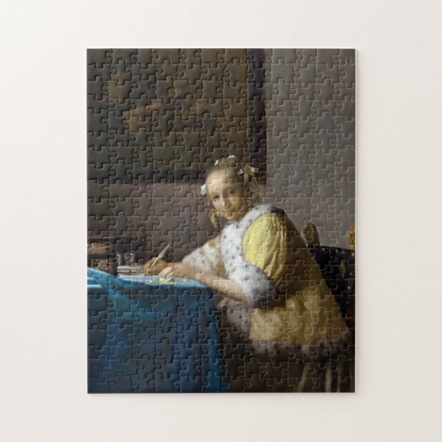 Johannes Vermeer - Eine Lady, die einen Brief schr Puzzle (Vertikal)