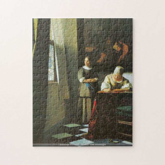 Johannes Vermeer - Frau mit Boten Puzzle (Vertikal)