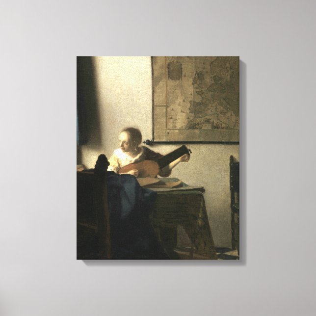 Johannes Vermeer Frau mit Lute Leinwanddruck (Vorderseite)