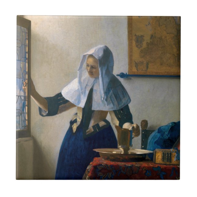 Johannes Vermeer - Frau mit Wasserpitcher Fliese (Vorderseite)
