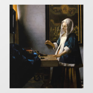 Johannes Vermeer - Frauen, die ein Gleichgewicht h Fensteraufkleber