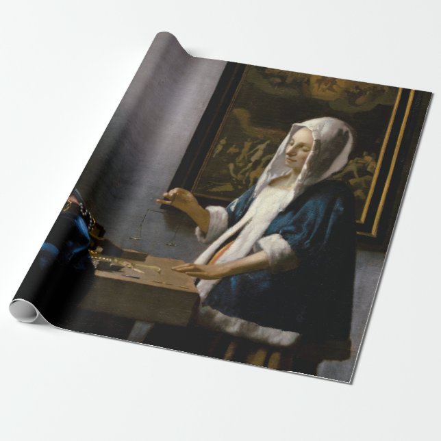 Johannes Vermeer - Frauen, die ein Gleichgewicht h Geschenkpapier (Ungerollt)