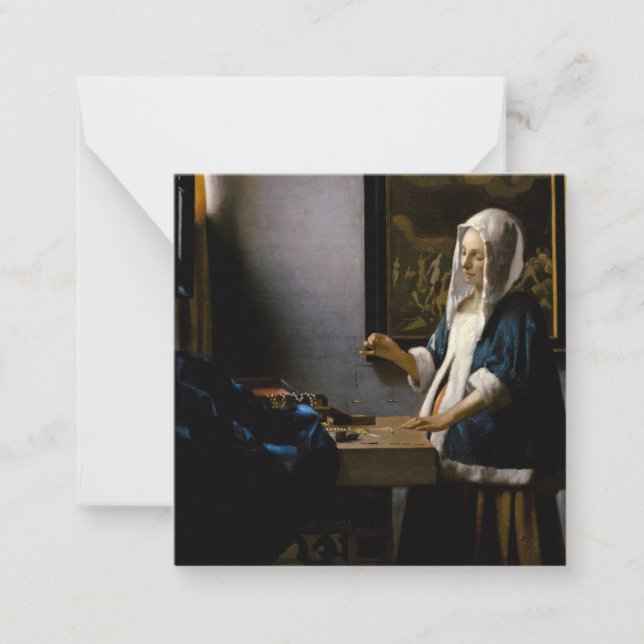 Johannes Vermeer - Frauen, die ein Gleichgewicht h Mitteilungskarte (Vorderseite)