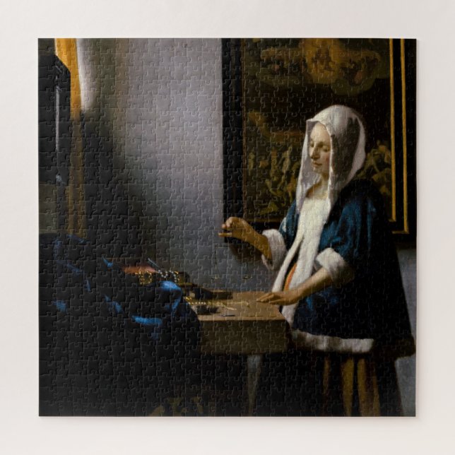 Johannes Vermeer - Frauen, die ein Gleichgewicht h Puzzle (Vertikal)