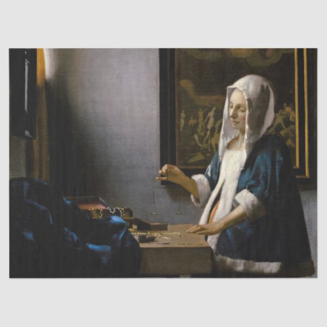 Johannes Vermeer - Frauen, die ein Gleichgewicht h Seidenpapier (Vorderseite)
