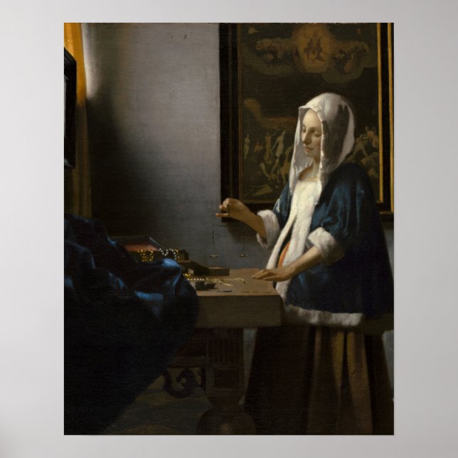 Johannes Vermeer, Frauen, die ein Gleichgewicht ha Poster (Vorne)