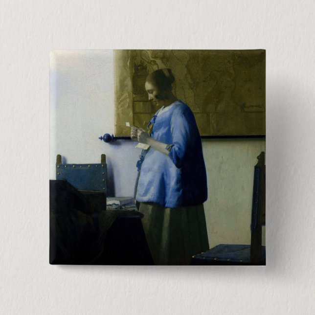 Johannes Vermeer - Frauen in blau lesen einen Brie Button (Vorderseite)