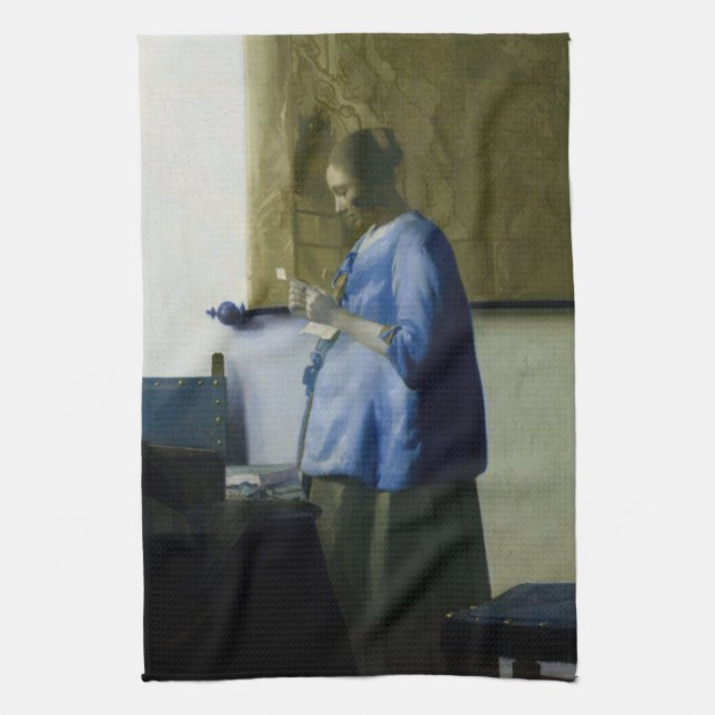 Johannes Vermeer - Frauen in blau lesen einen Brie Geschirrtuch (Vertikal)