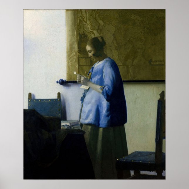 Johannes Vermeer - Frauen in blau lesen einen Brie Poster (Vorne)
