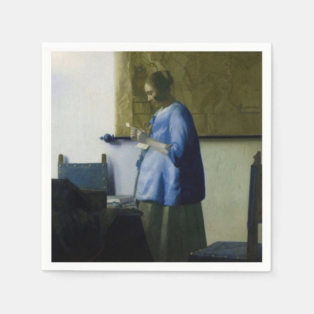 Johannes Vermeer - Frauen in blau lesen einen Brie Serviette (Vorderseite)