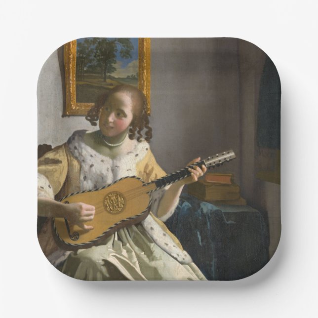 Johannes Vermeer - Gitarrenspieler Pappteller (Vorderseite)