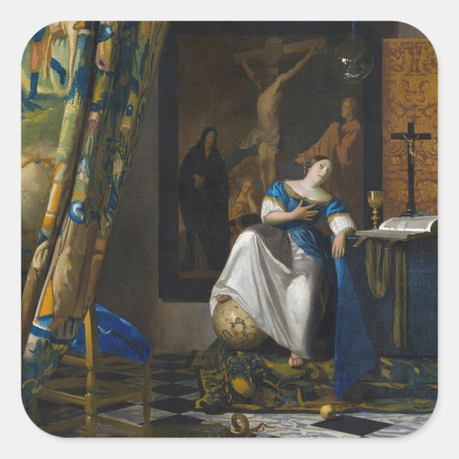 Johannes Vermeer - Glaubensvorstellung Quadratischer Aufkleber (Vorderseite)