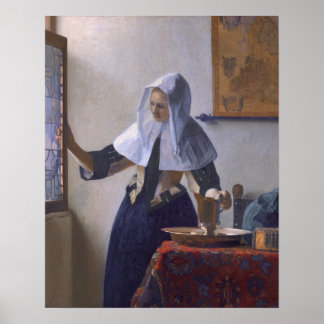 Johannes Vermeer, junge Frau mit einem Wasserschwa Poster