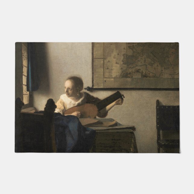 Johannes Vermeer - Junge Frau mit Lute Fußmatte (Vorderseite)