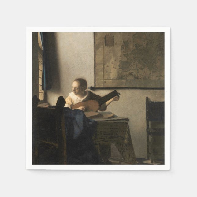 Johannes Vermeer - Junge Frau mit Lute Serviette (Vorderseite)
