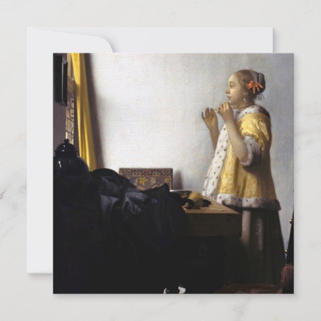 Johannes Vermeer - Junge Frau mit Pearl Necklace Dankeskarte (Vorderseite)