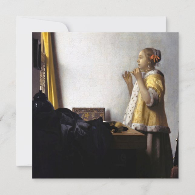 Johannes Vermeer - Junge Frau mit Pearl Necklace Einladung (Vorderseite)
