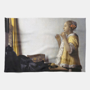 Johannes Vermeer - Junge Frau mit Pearl Necklace Geschirrtuch